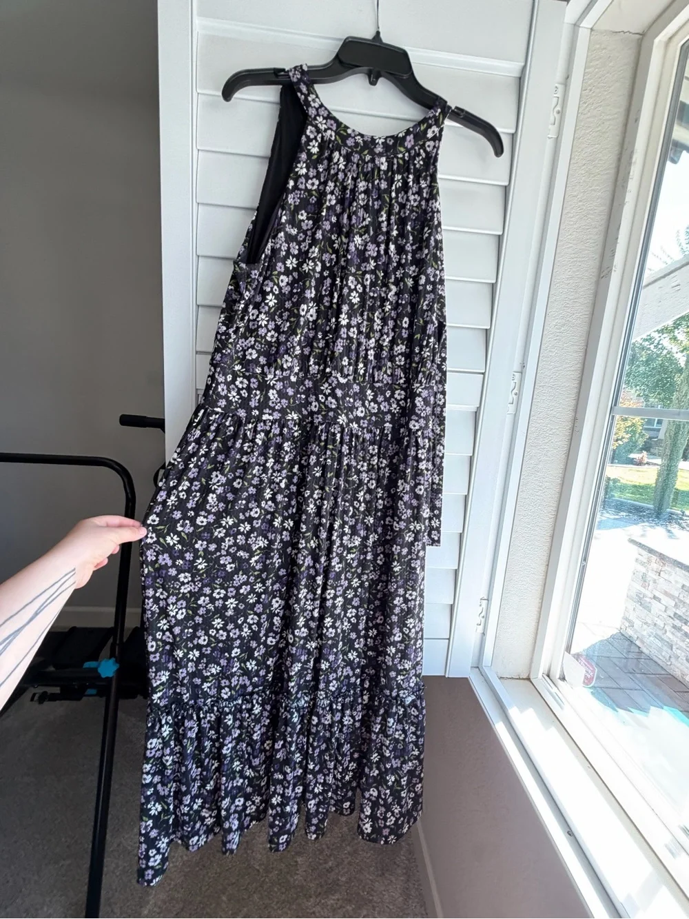 Floral Halter Midi Dress in Black and Purple